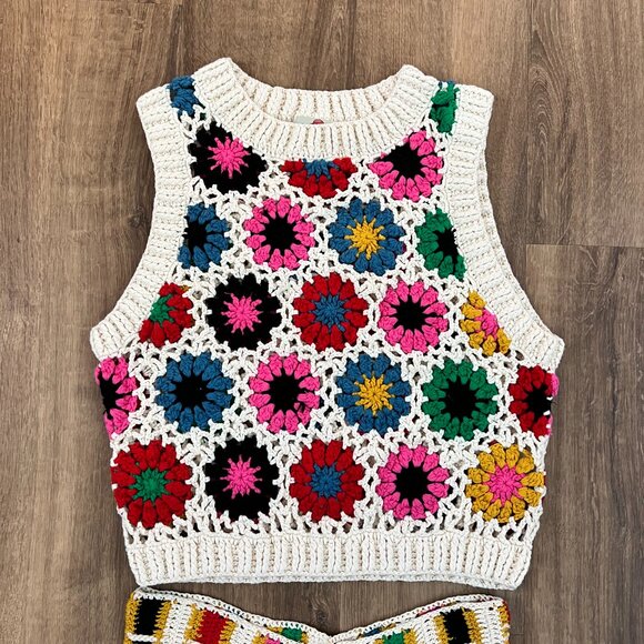 Farm Rio Crochet Sweater Set Sz L - Picture 3 of 12